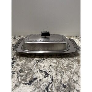 Vintage MCM Metal Ornate Butter Dish With Filigree Design Mid Century